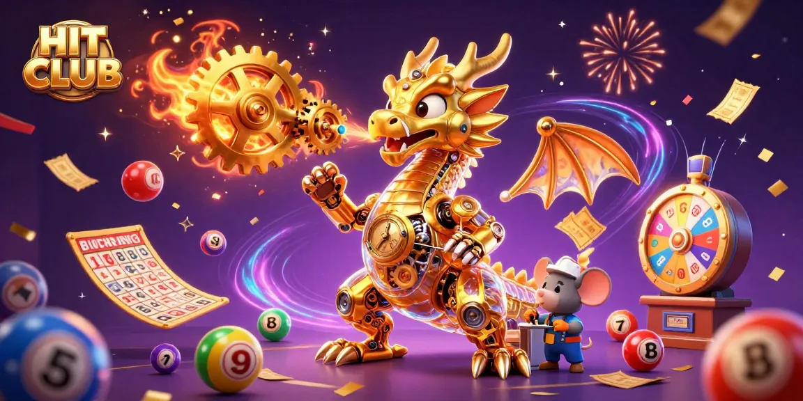 Engage in the HIT CLUB experience, featuring a golden dragon and vibrant casino elements creating an exciting atmosphere.