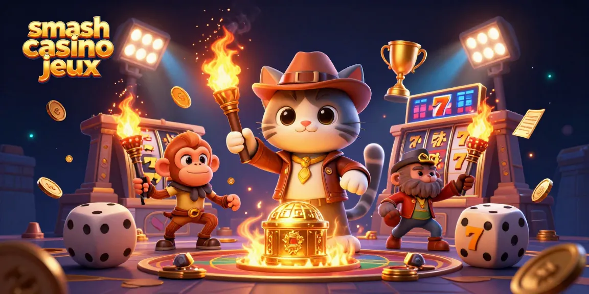 Jouez à des jeux de smash casino en découvrant une ambiance dynamique et des artefacts dorés dans un temple.