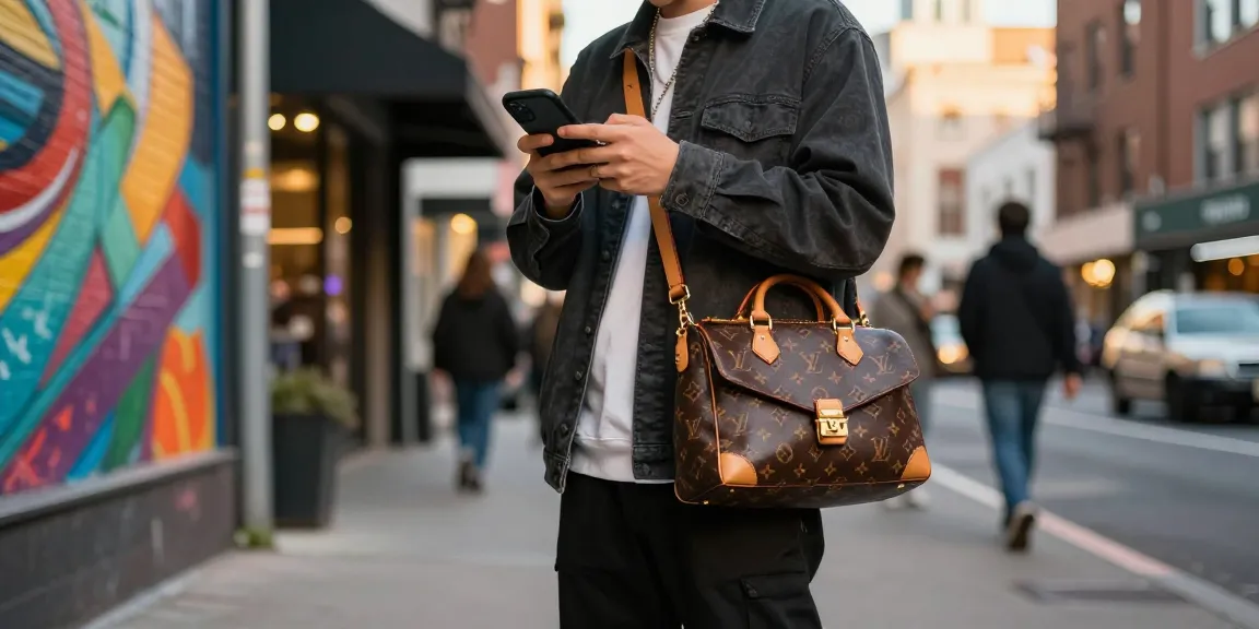 Stylish streetwear fashion scene featuring quality 레플리카 accessories in an urban setting.