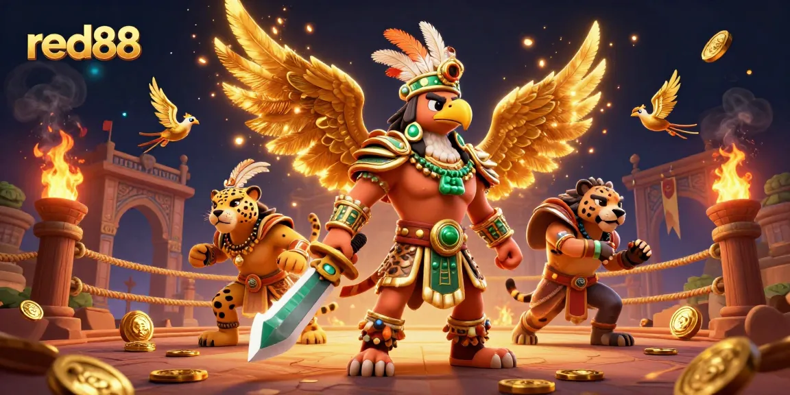 Experience thrilling gameplay with red88 in a dynamic Aztec-themed casino scene.
