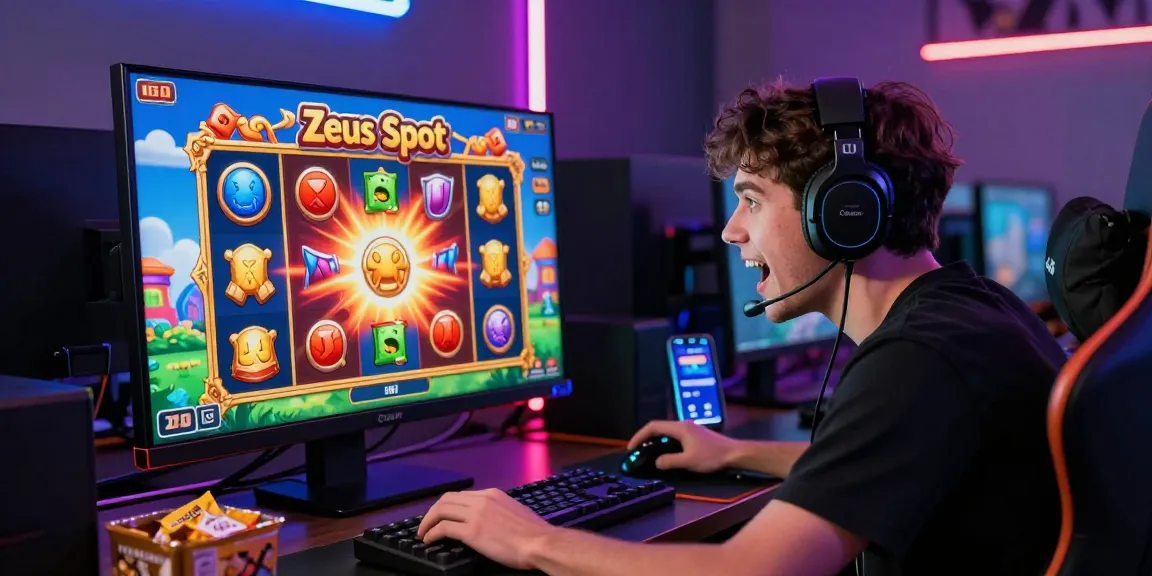 Engaged player enjoying Zeus Slot online with exciting graphics and modern gaming setup.