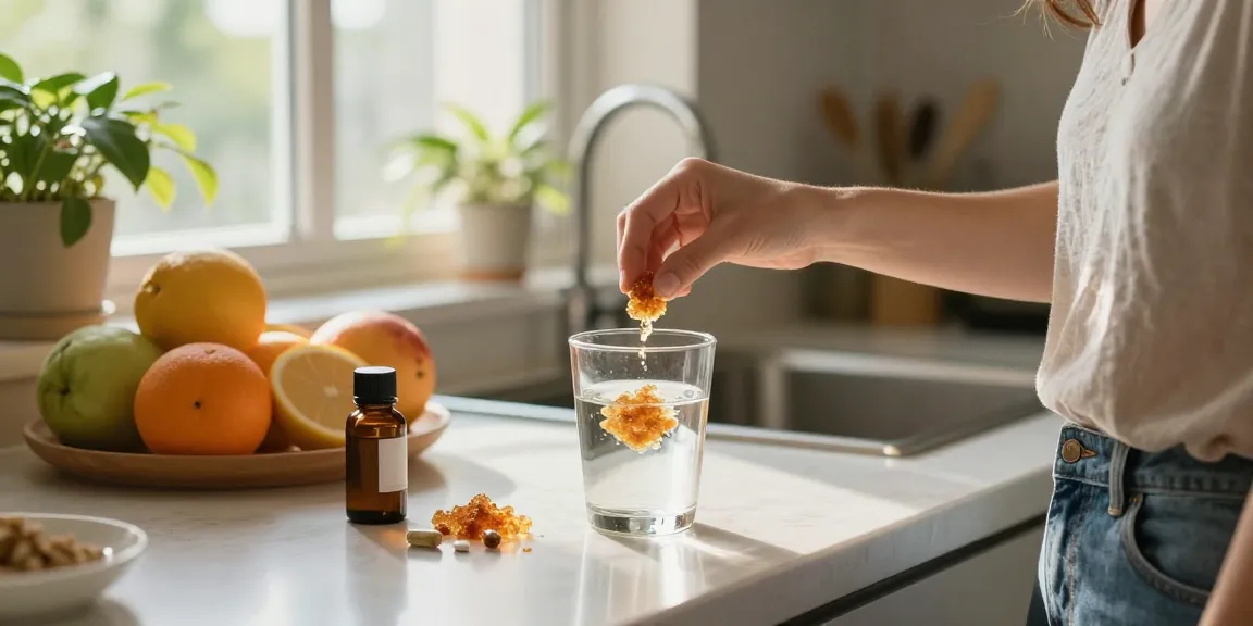 Buy shilajit online in Australia, wellness enthusiast preparing shilajit resin in a bright kitchen.