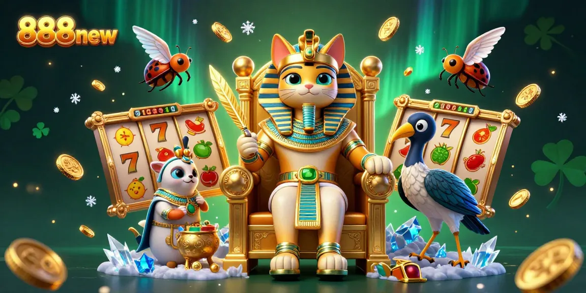 Spin the jackpot reels at 888new's thrilling casino with an Egyptian pharaoh cat.