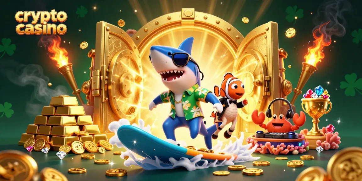 Gagnez rapidement dans un crypto casino avec des personnages colorés et des éléments de jeu scintillants.