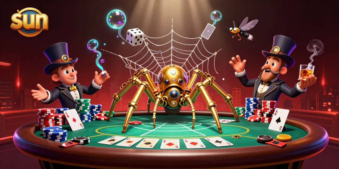 Spin the sun-themed poker wheel with golden spider webs and delightful gaming elements.
