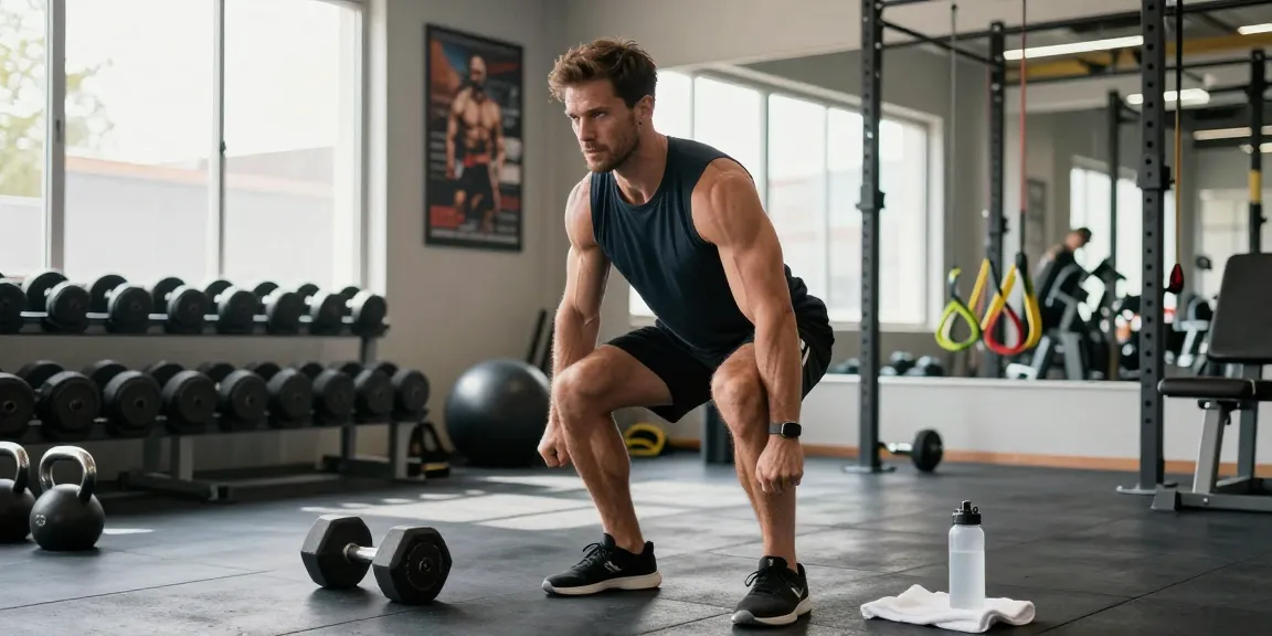 Driada Shop showcases a fitness lifestyle scene with an athlete lifting weights in a modern gym, emphasizing wellness and strength.