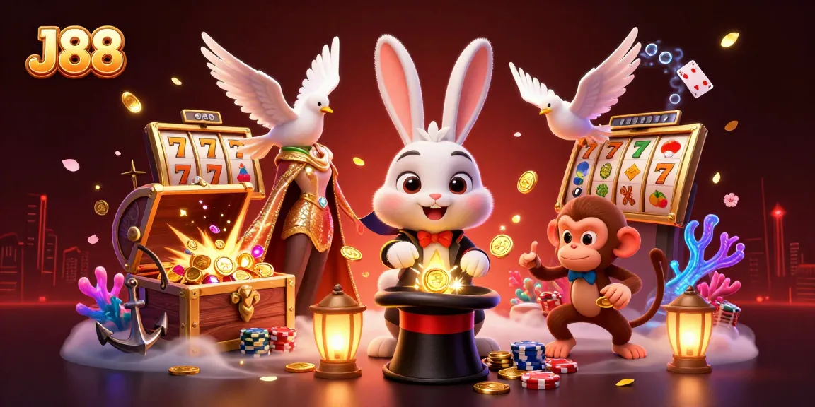 J88 brings an exciting casino magic scene with characters and vibrant elements to life.