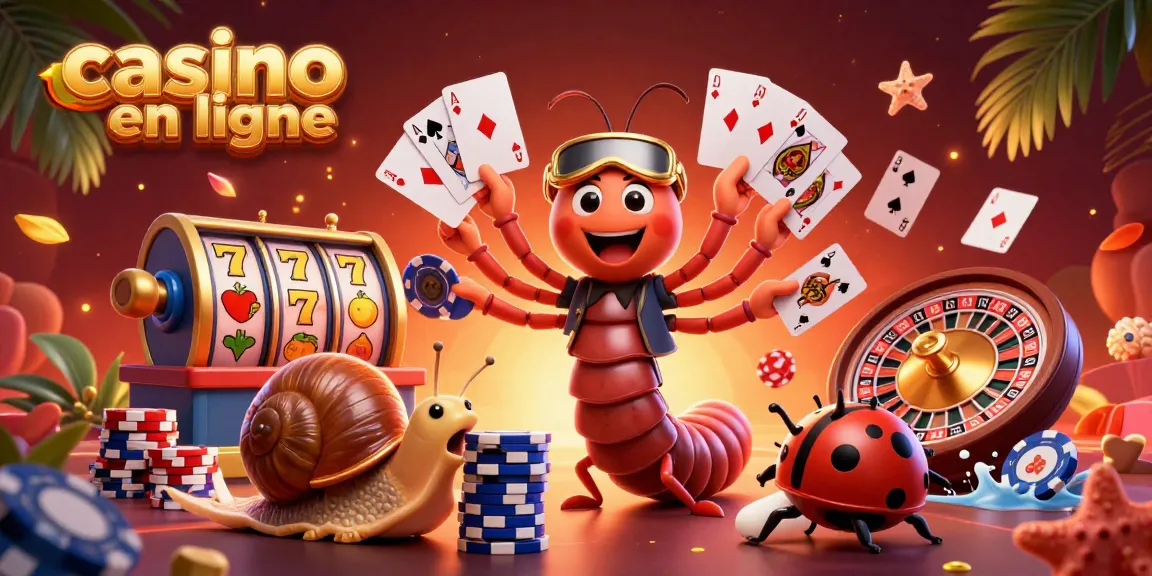 Jouez au casino en ligne avec un croupier cartoon et des jetons en arrière-plan
