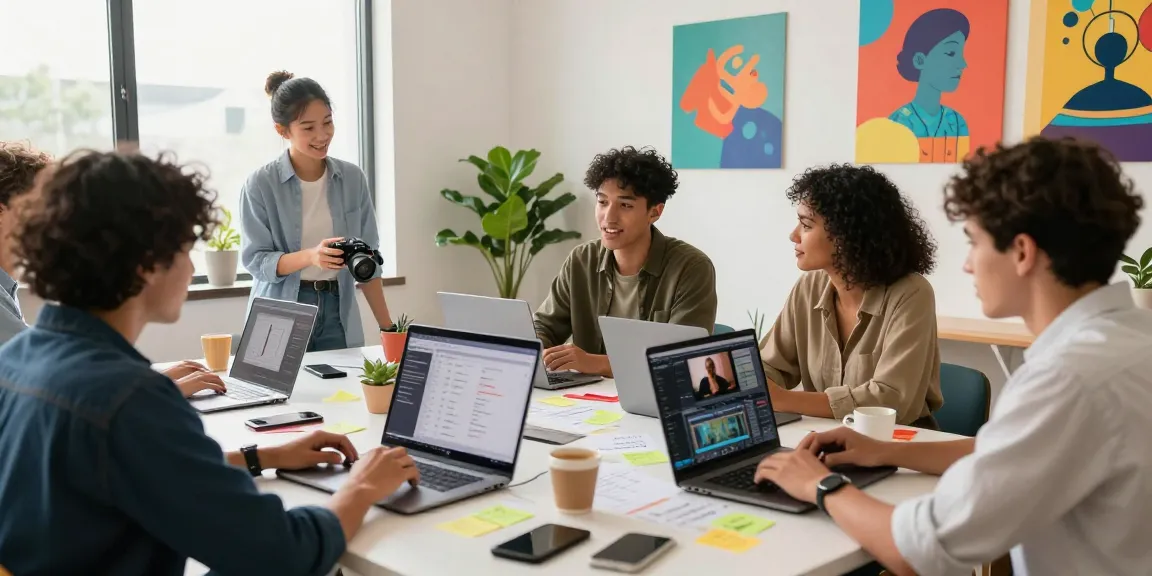 YouTube Abonnenten kaufen und Social Media Strategien entwickeln in einem kreativen Arbeitsumfeld.