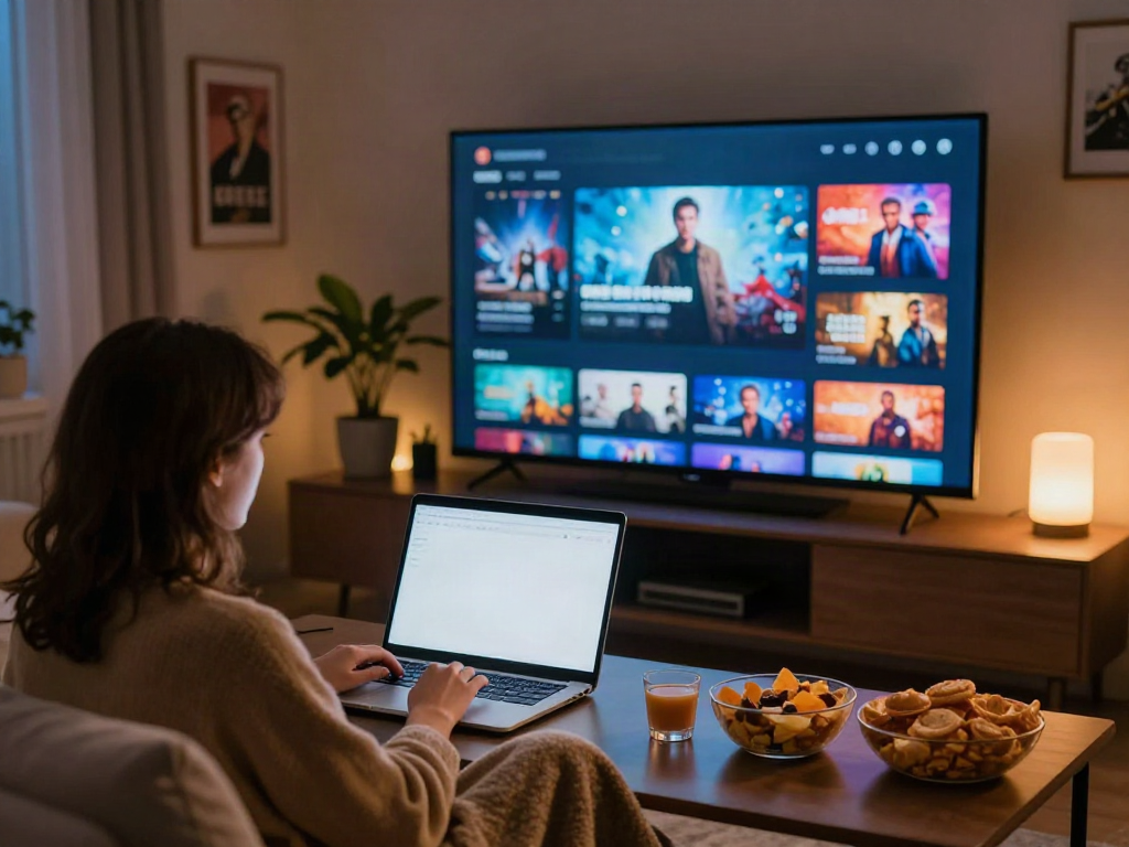 Engaging movie streaming scene highlighting ZoeChip viewer's experience at home.