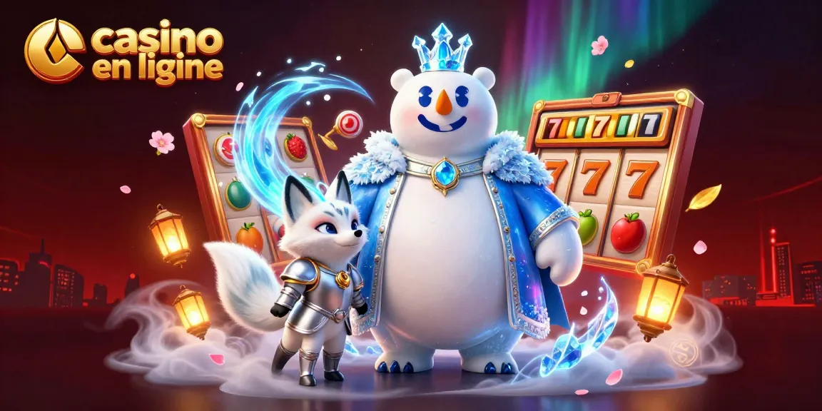 Jouez au casino en ligne avec ce roi polaire et le renard, entourés d'éléments de jeu fascinants.