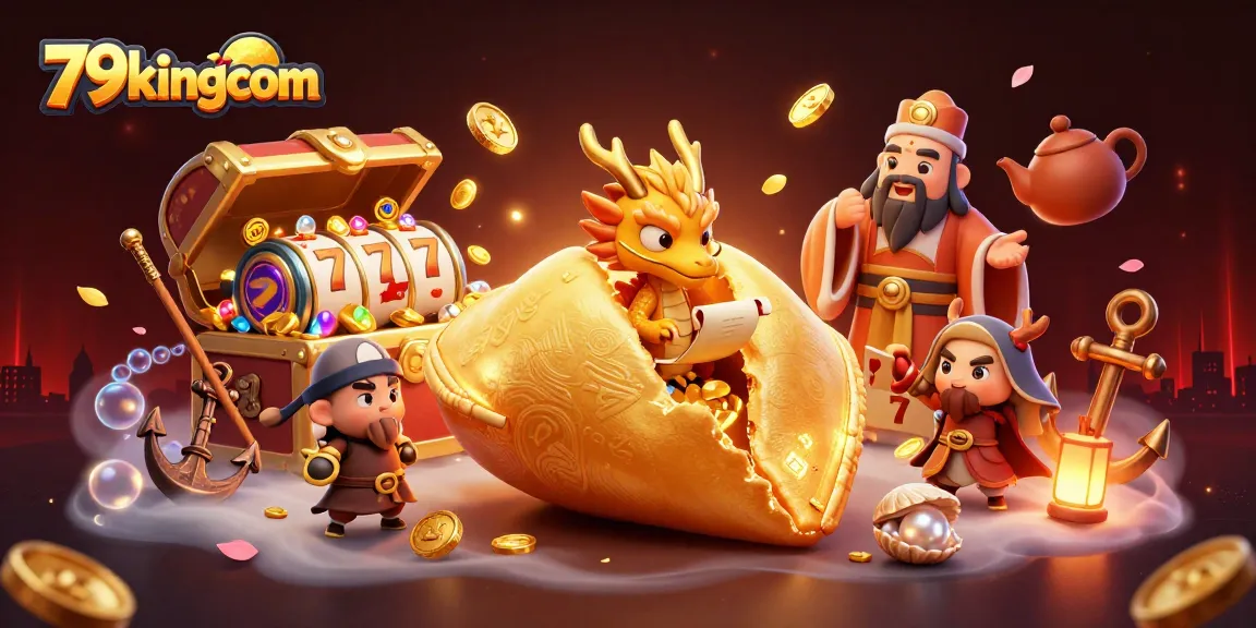 Experience the excitement at 79kingcom with colorful slot reels and a mystical dragon.
