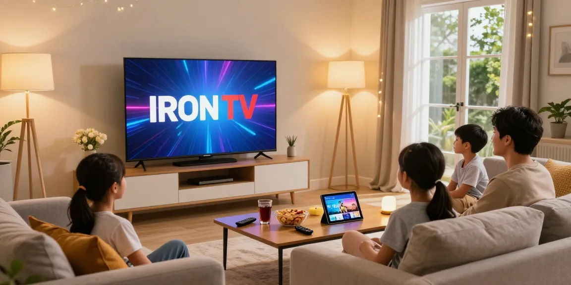 Family enjoying an Iron TV streaming experience in a cozy living room.