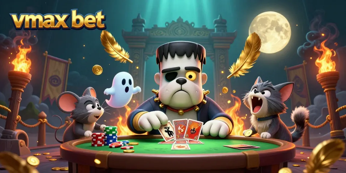 Experience the excitement of vmax bet with a vibrant 3D illustration of lively casino characters.