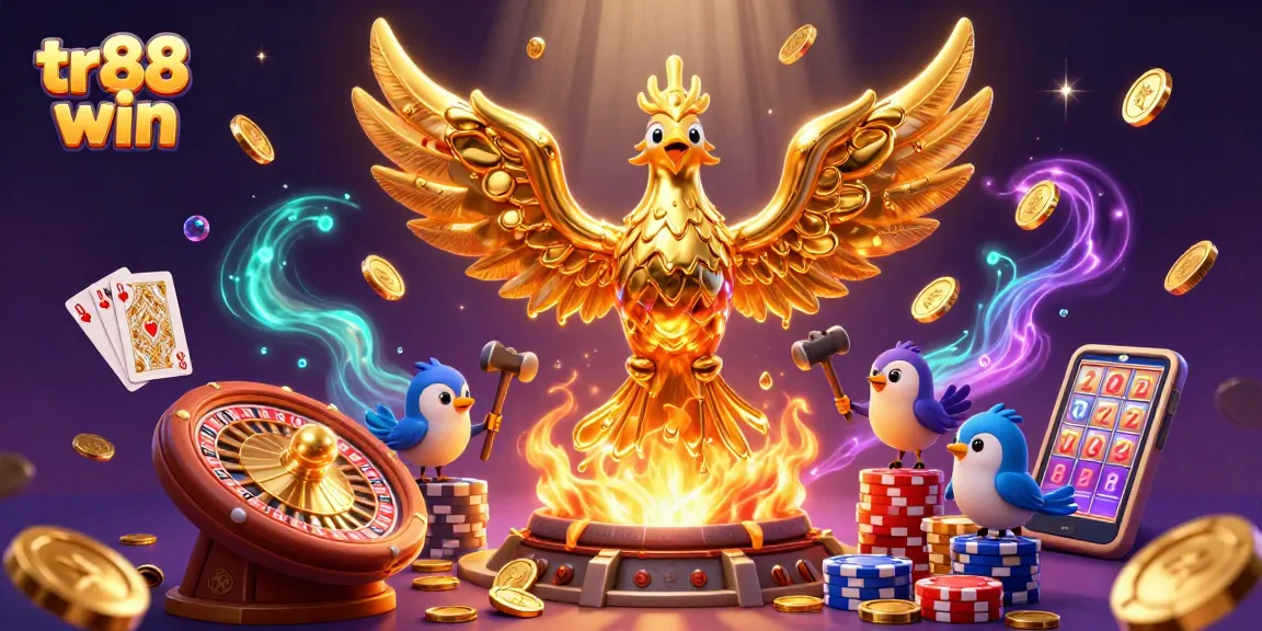 Spin to win with tr88 win! Experience the excitement of cascading coins and vibrant casino elements.