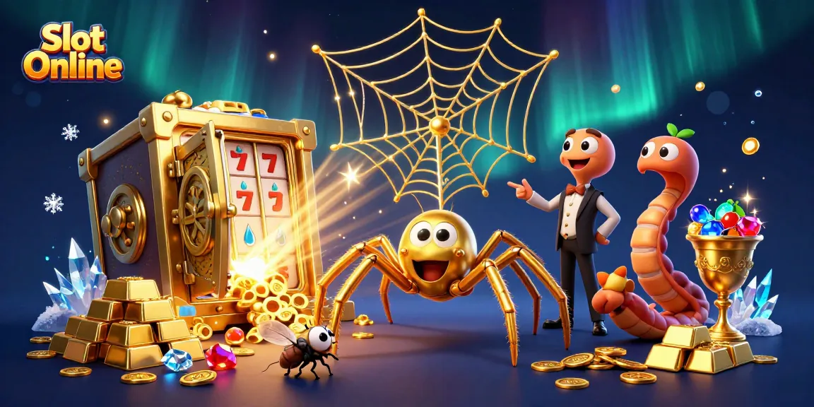 Experience thrilling Slot Online action as a golden spider spins in a vibrant casino world.