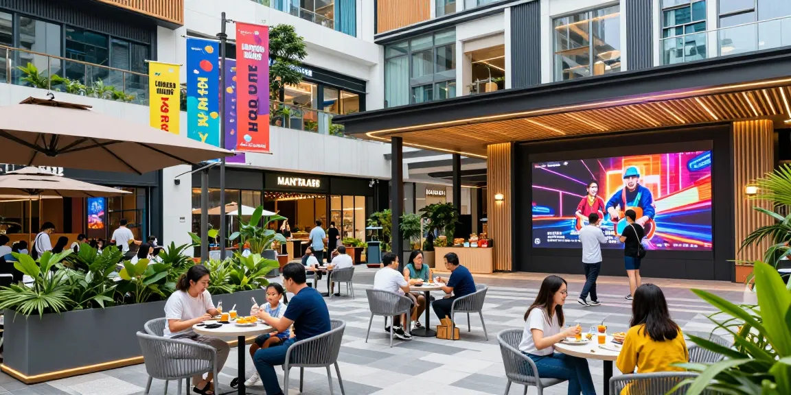 Diverse visitors enjoy lively activities at MANTRA88's modern entertainment venue, showcasing vibrant architecture.