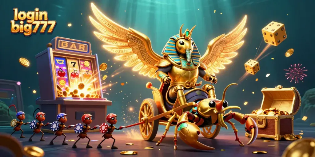 Play and win with login big777 in a vibrant casino-themed digital illustration.