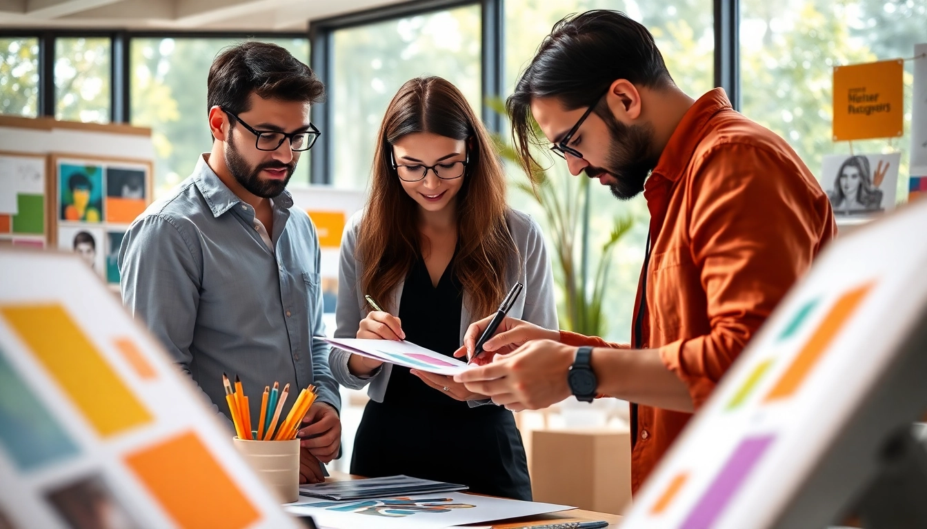 Collaborative designers at https://bestdesignersintheworld.com/ creating sketches in a vibrant studio environment.