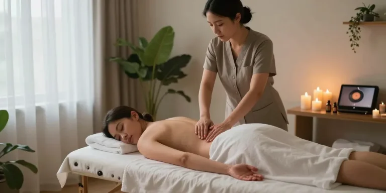 강남스웨디시 마사지를 받는 클라이언트의 편안한 모습과 아늑한 스파 환경