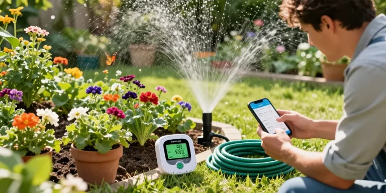 Garden with a RainPoint WiFi water timer optimizing plant growth and irrigation.