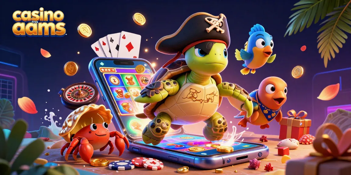 Giocare nei casino non AAMS con una tartaruga pirata e un granchio, mentre esplodono monete d'oro dai giochi.
