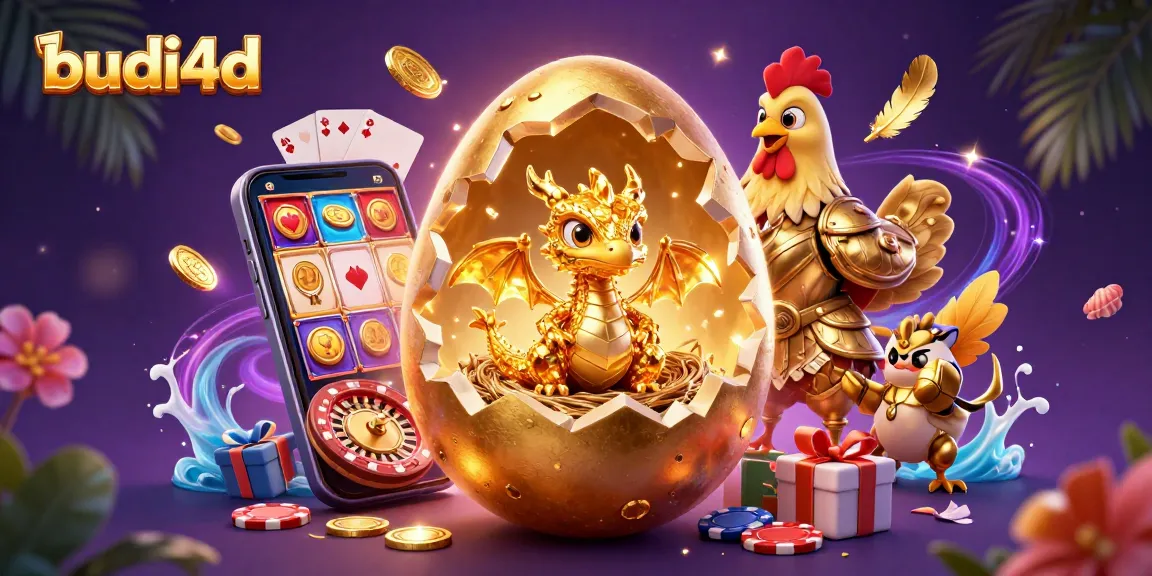 Win big with budi4d while enjoying a breathtaking view of a golden dragon amidst gaming elements.