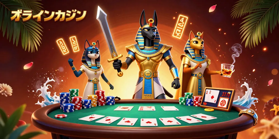 オンラインカジノでの白熱したポーカーゲームを楽しむ神秘的なキャラクターたち