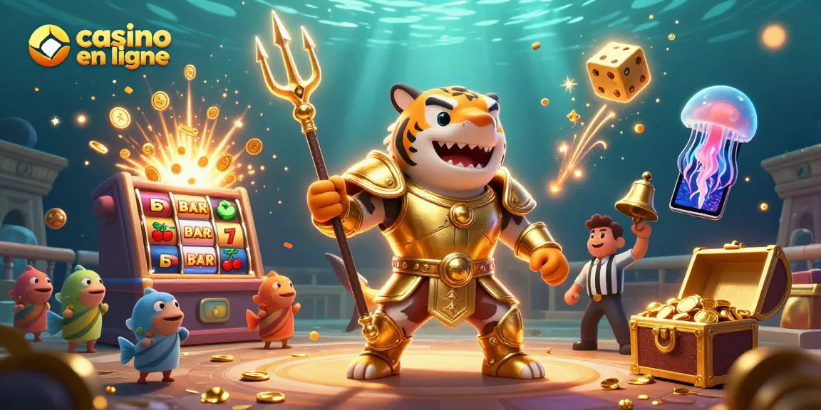 Plongez dans l'action incroyable des jeux de casino en ligne avec cette illustration dynamique de notre requin gladiateur cartoon.