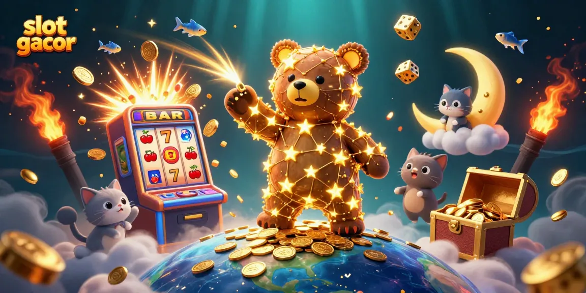 Experience thrilling slot gacor action with golden stars and dynamic game elements in a vibrant casino scene.