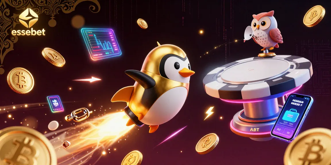 Immerse in the essebet-themed adventure with a golden penguin navigating a cosmic casino world.