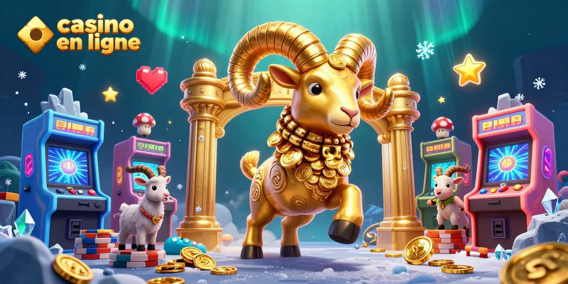 Gagnez aux jeux de casino en ligne avec cette illustration dynamique de ram doré et machines.