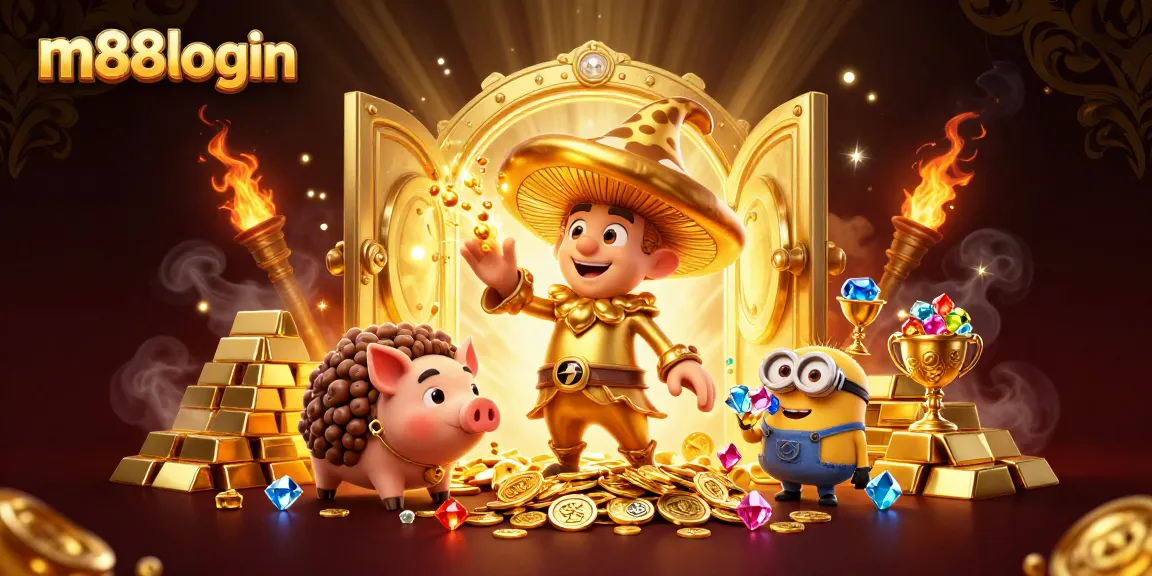 Win big and explore treasures at m88login with an enchanting casino-themed illustration.