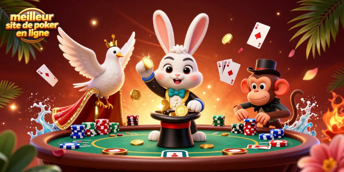 Gagnez avec le meilleur site de poker en ligne, jouez avec des jetons et cartes à une table animée.