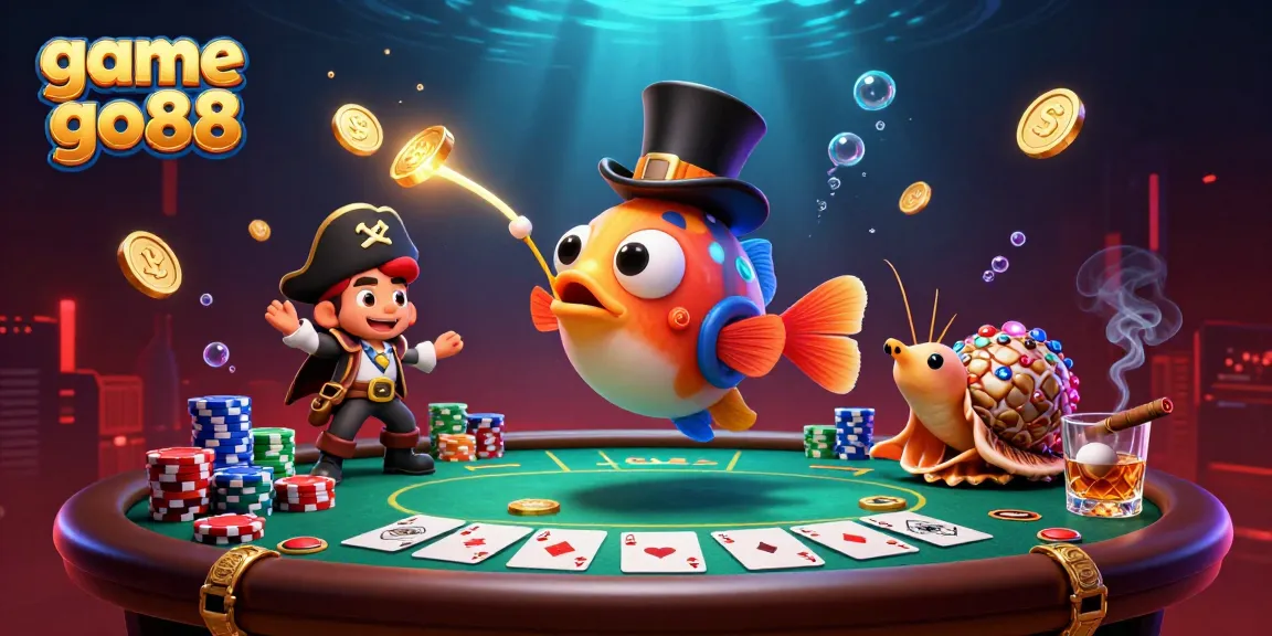Engage with game go88 in a vibrant, colorful casino scene featuring underwater themed characters.
