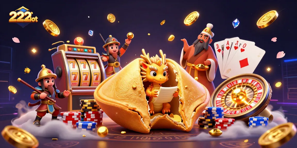 Mainkan slot gacor di 222slot dengan koin emas dan simbol keberuntungan dalam ilustrasi menarik.