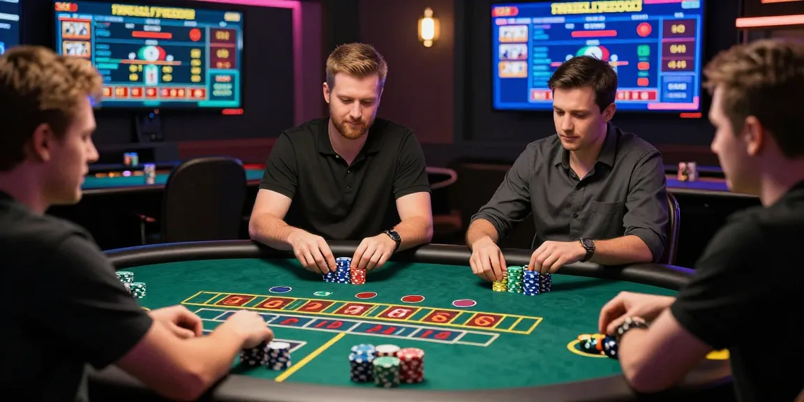 Engaged players enjoying Baccarat Online with a live dealer at an interactive casino table, vibrant atmosphere.