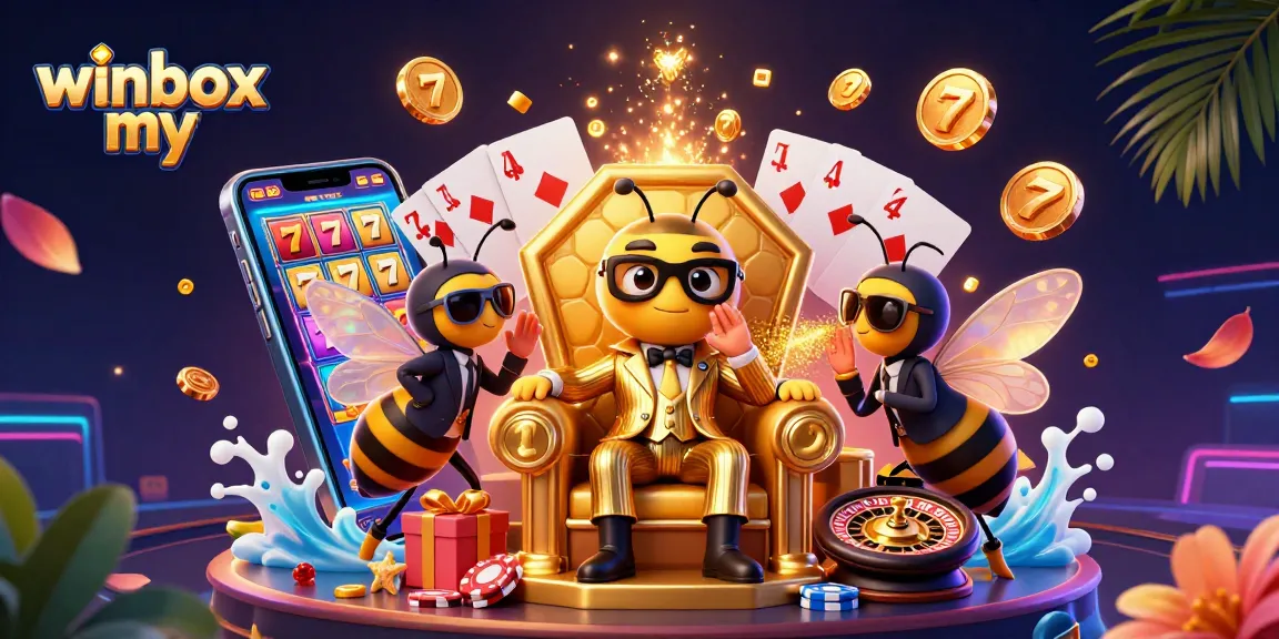 Experience the excitement of winbox my with a vibrant 3D casino scene featuring slots and characters.