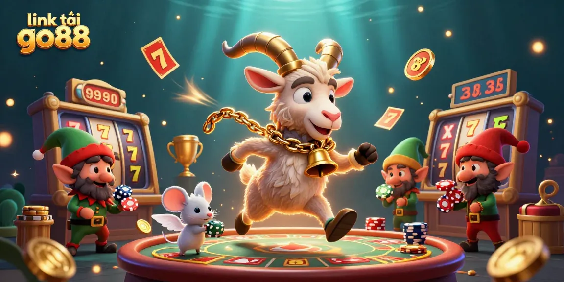 Engage with link tải go88 at a festive casino scene featuring Krampus and playful characters.