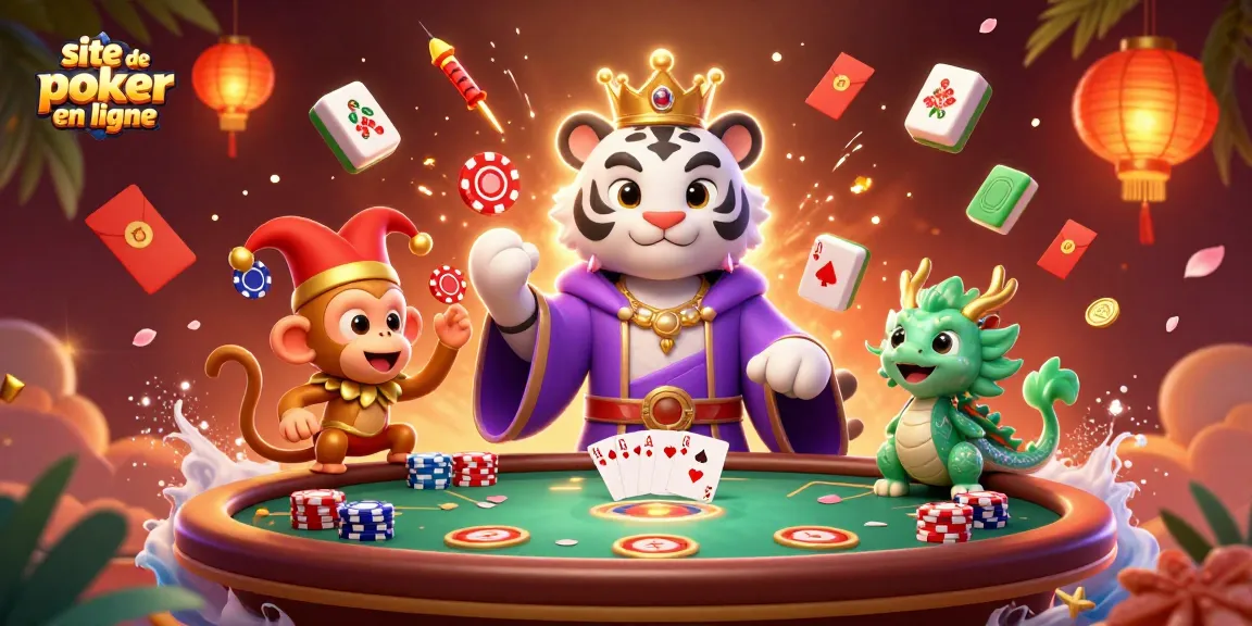 Jouez sur un site de poker en ligne captivant avec un tigre et un dragon animateurs de jeu.