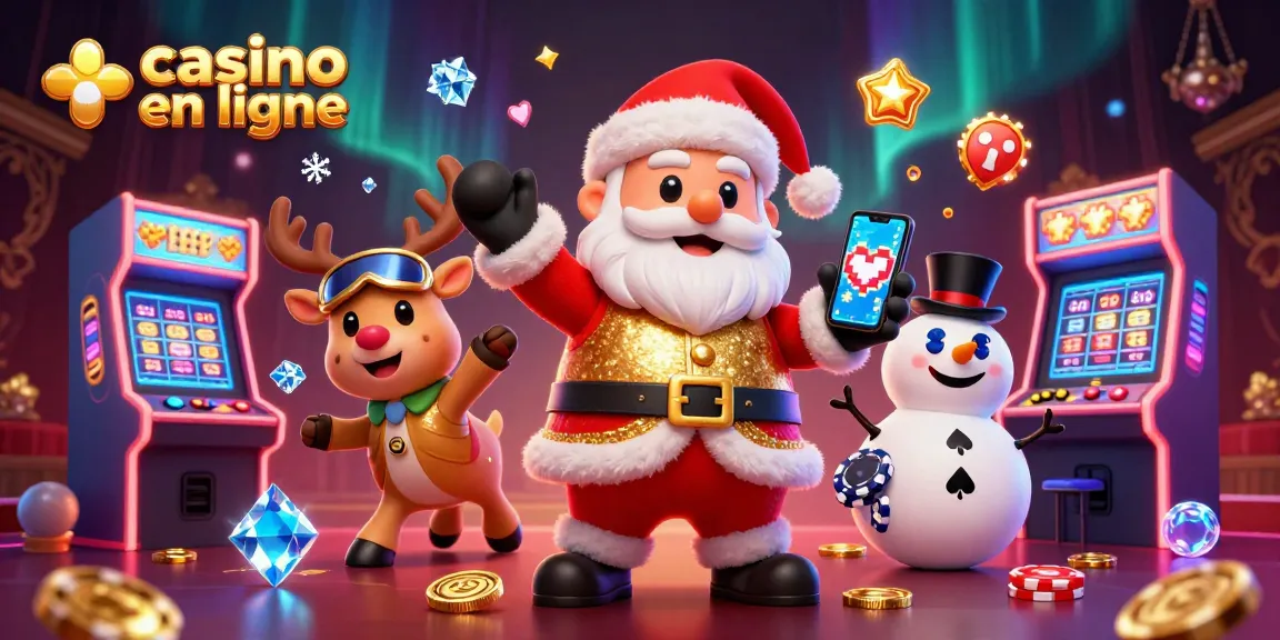Plongez dans l'univers du casino en ligne avec une illustration festive de Noël à thème.