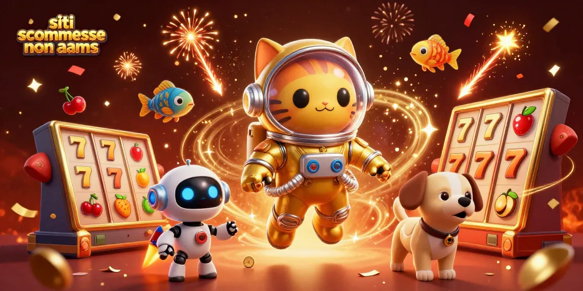 Scopri i siti scommesse non AAMS con un'immagine vibrante di un gatto astronauta e simboli della fortuna.