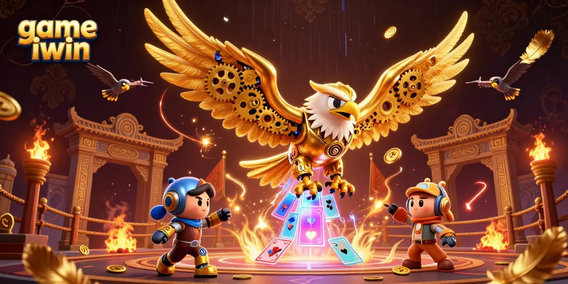 Experience the thrill of game iwin with dynamic characters and casino elements in a vibrant illustration.