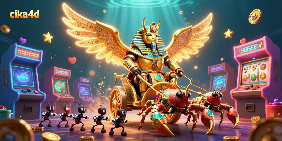 Enhance your gameplay with cika4d, featuring a majestic scarab beetle in a vibrant casino scene.
