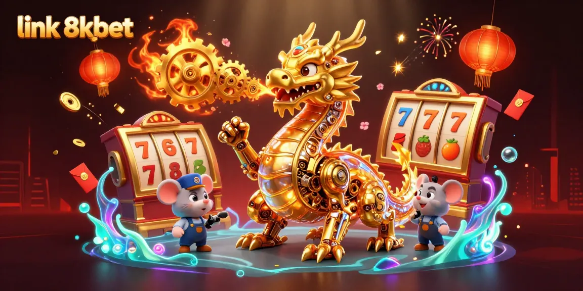 Engage with thrilling gameplay at link 8xbet featuring vibrant 3D casino elements and a mesmerizing golden dragon.