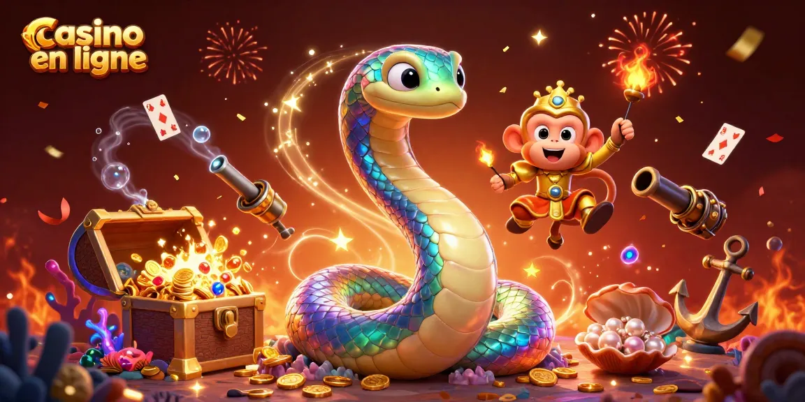 Attirez l'attention sur casino en ligne avec un serpent arc-en-ciel et des éléments de jeu captivants.