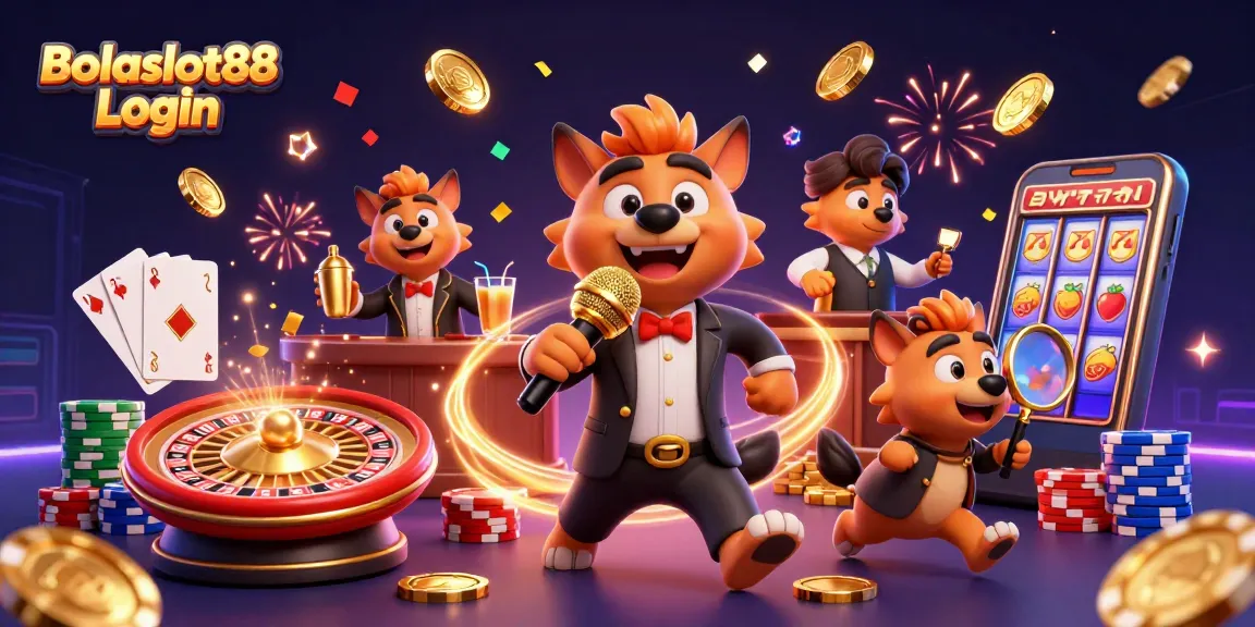 Bolaslot88 Login welcomes players with lively casino fun featuring hyenas in a comedy scene.