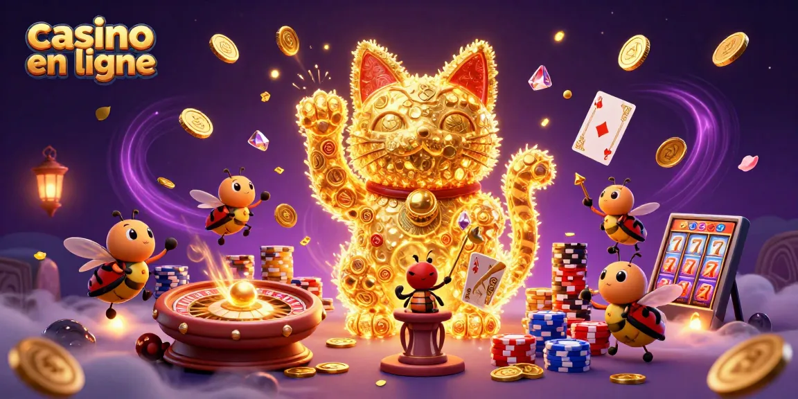 Casino en ligne : chatons chanceux et jetons scintillants créent une atmosphère festive.