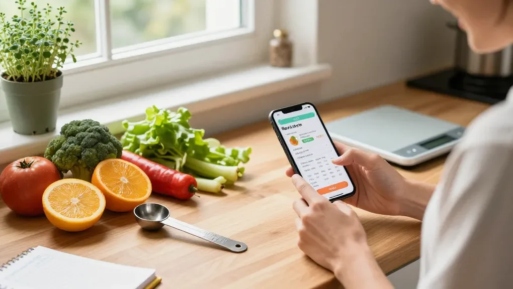 Healthy cooking with the best food tracker on display in a sunny kitchen