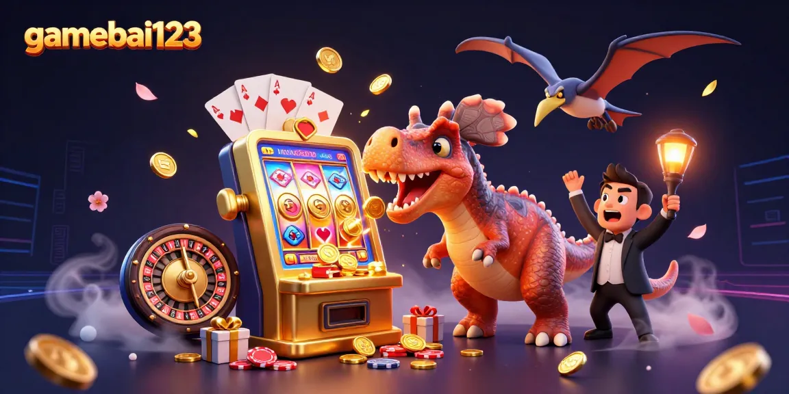 gamebai123 showcases a pachycephalosaurus winning jackpots amidst a bustling casino scene